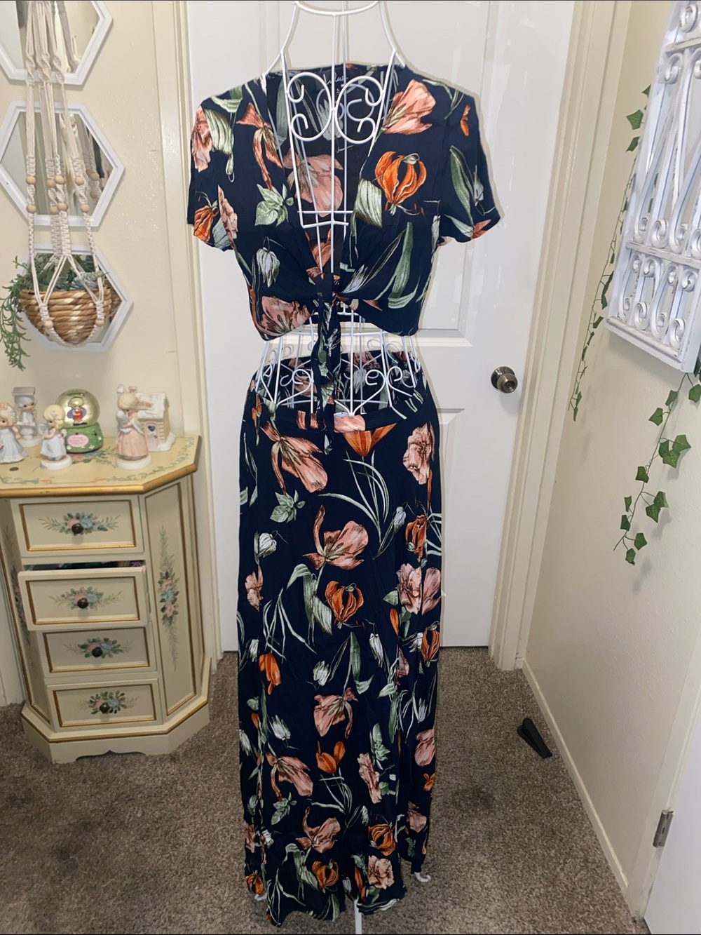 Lulu's Navy Floral Tie-Front Maxi Dress